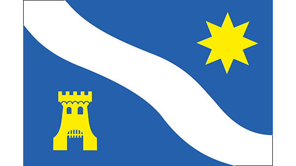 Vlag gemeente Alphen aan den Rijn - in kleur op transparante achtergrond - 600 * 337 pixels 
